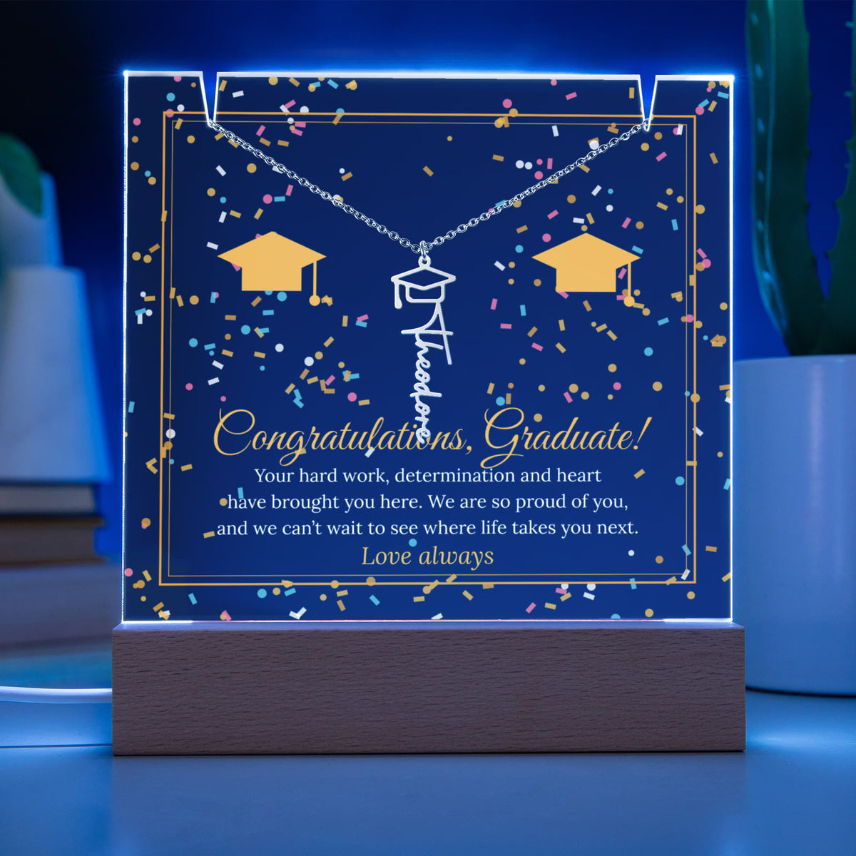 Keepsake LED Plaque & Graduation Name Necklace – Congratulations Graduate