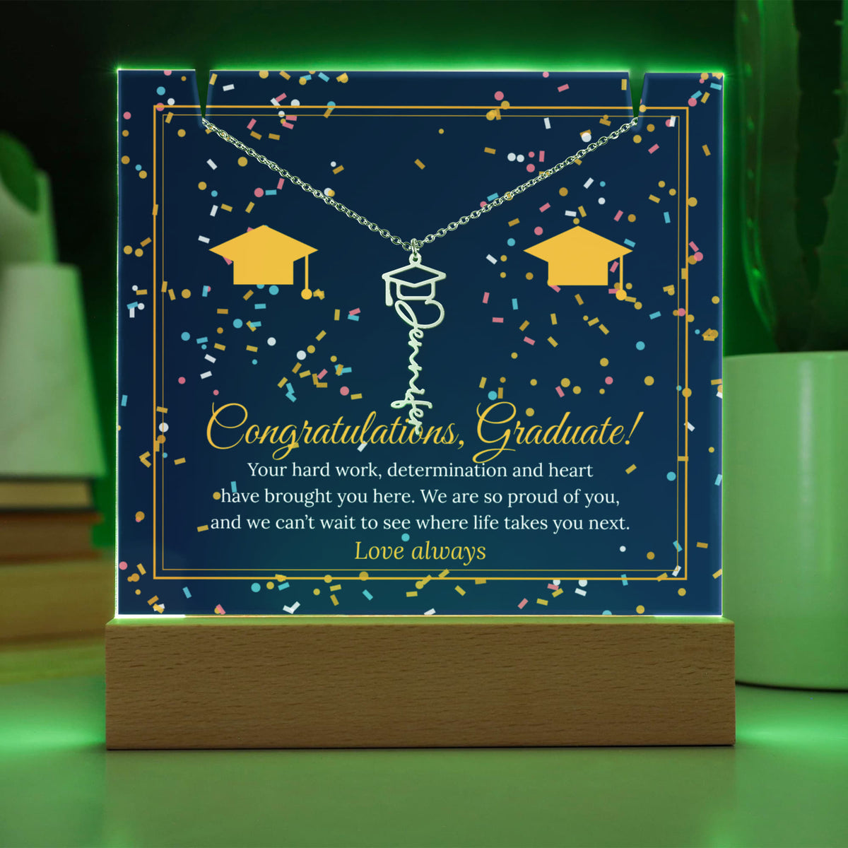Keepsake LED Plaque & Graduation Name Necklace – Congratulations Graduate