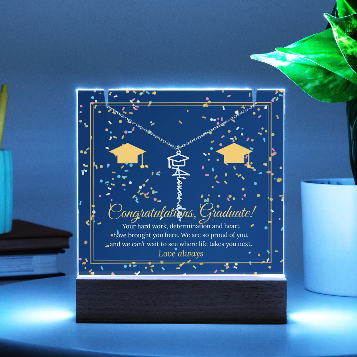 Keepsake LED Plaque & Graduation Name Necklace – Congratulations Graduate