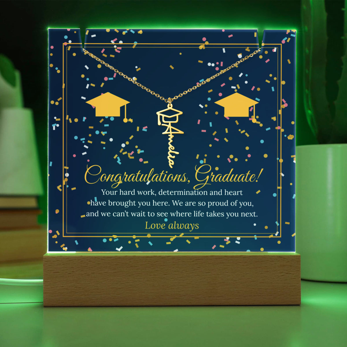 Keepsake LED Plaque & Graduation Name Necklace – Congratulations Graduate