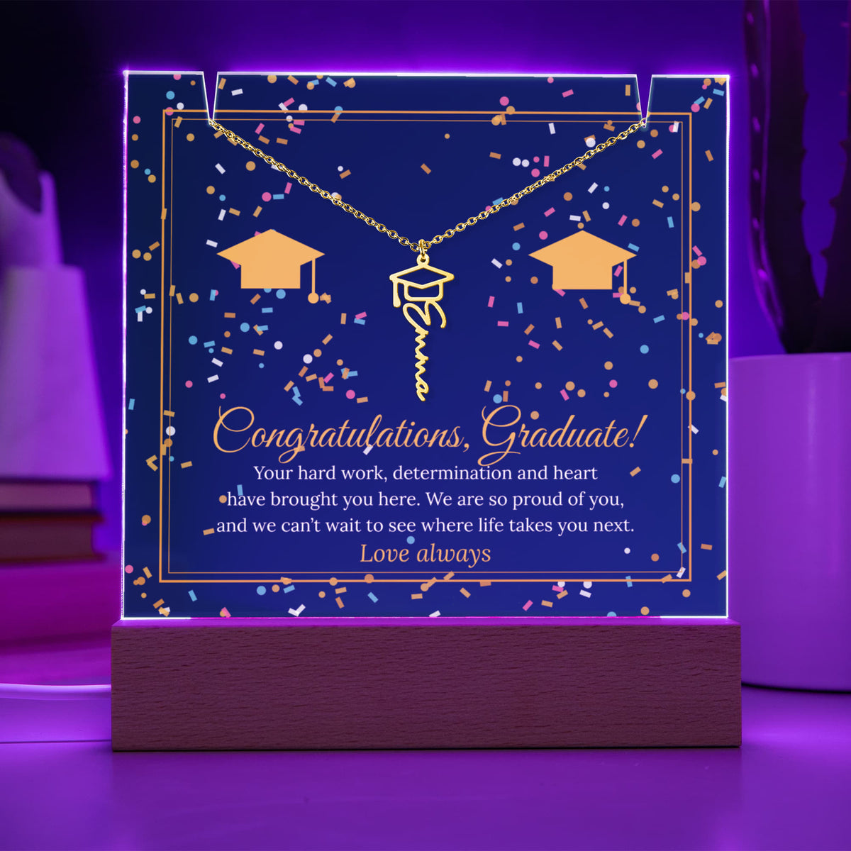 Keepsake LED Plaque & Graduation Name Necklace – Congratulations Graduate