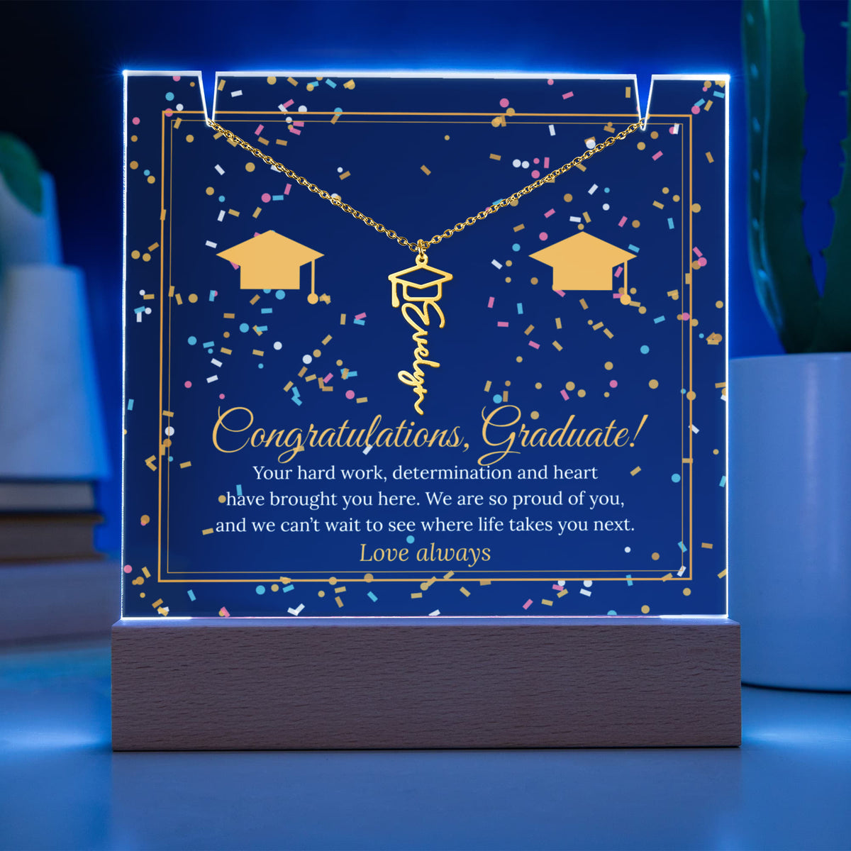 Keepsake LED Plaque & Graduation Name Necklace – Congratulations Graduate