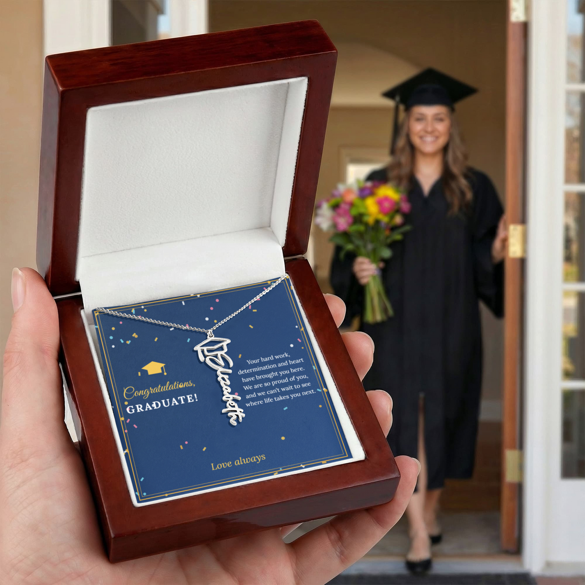 Graduation Cap Name Necklace – Congratulations Graduate