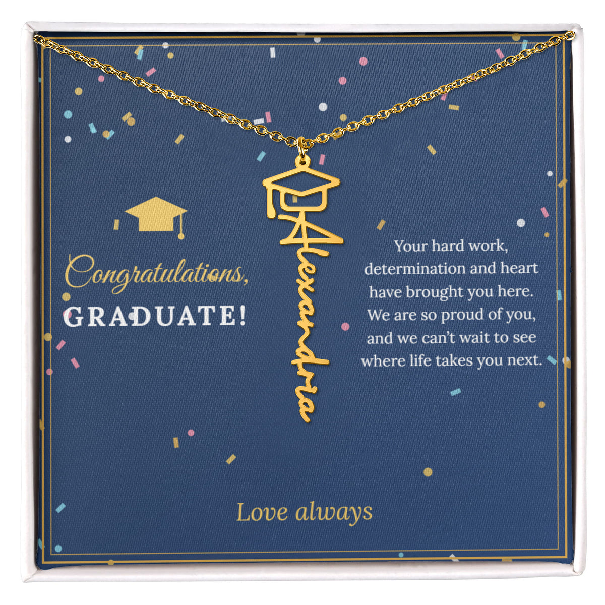 Graduation Cap Name Necklace – Congratulations Graduate