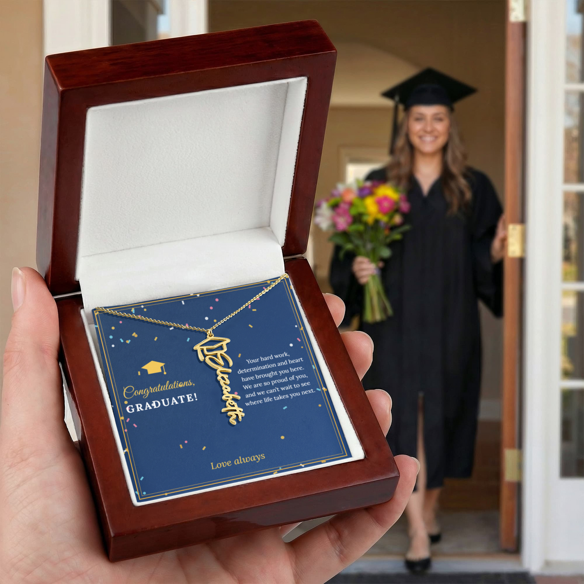 Graduation Cap Name Necklace – Congratulations Graduate