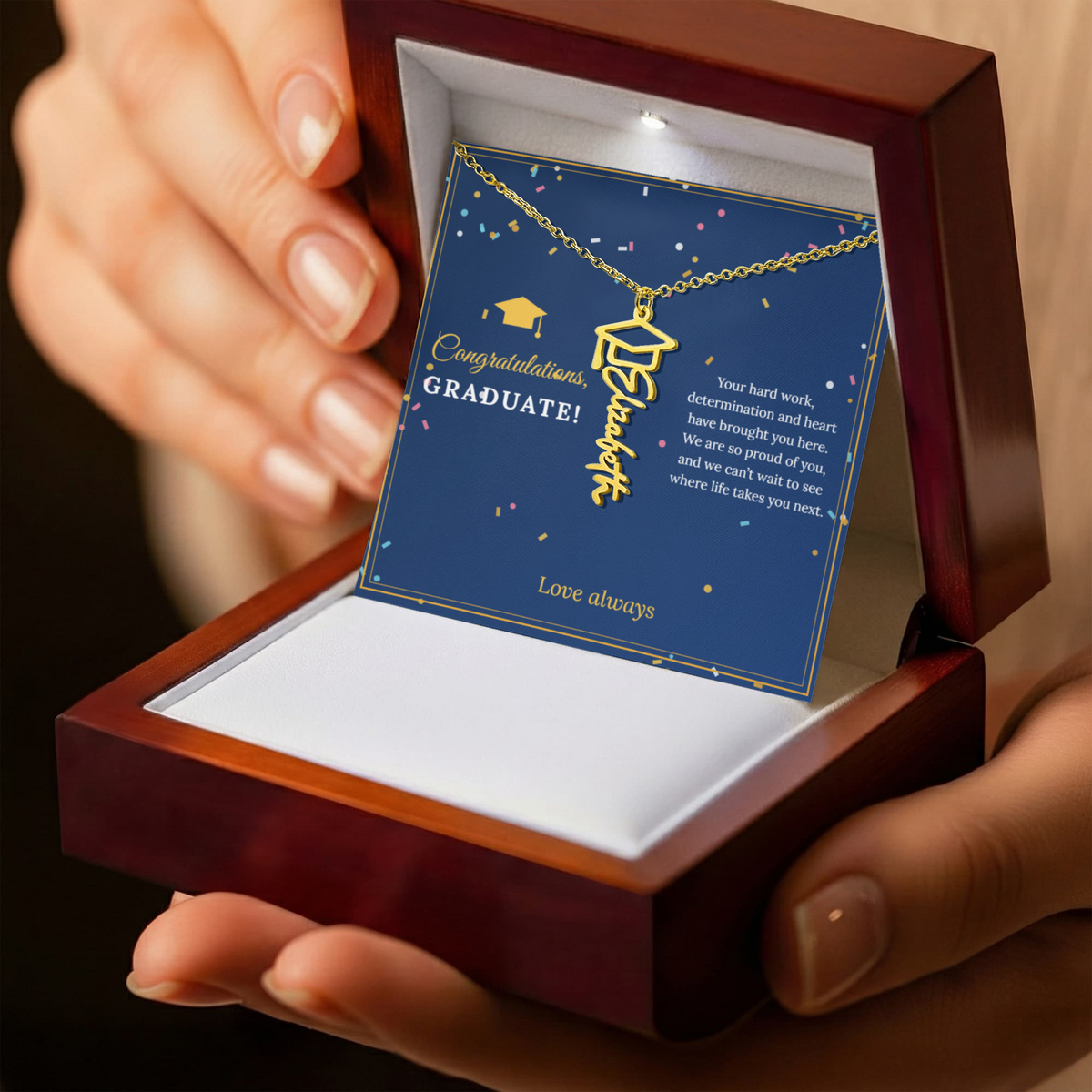 Graduation Cap Name Necklace – Congratulations Graduate