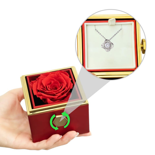 Love Knot Necklace with Rotating Rose Gift Box