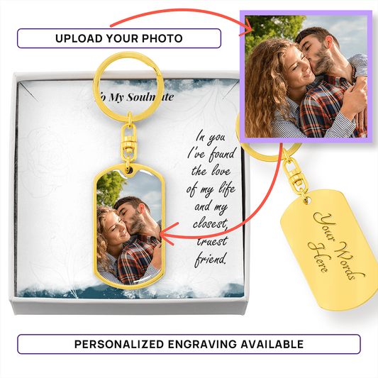 Photo Memory Dog Tag Keychain - Soulmate - Blue Shades