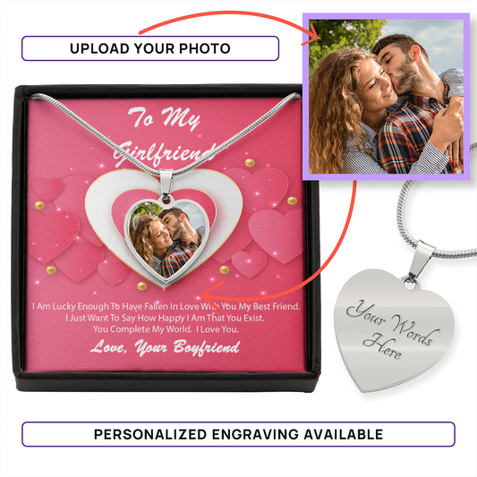 Photo Memory Heart Necklace - Girlfriend - Pink Delight