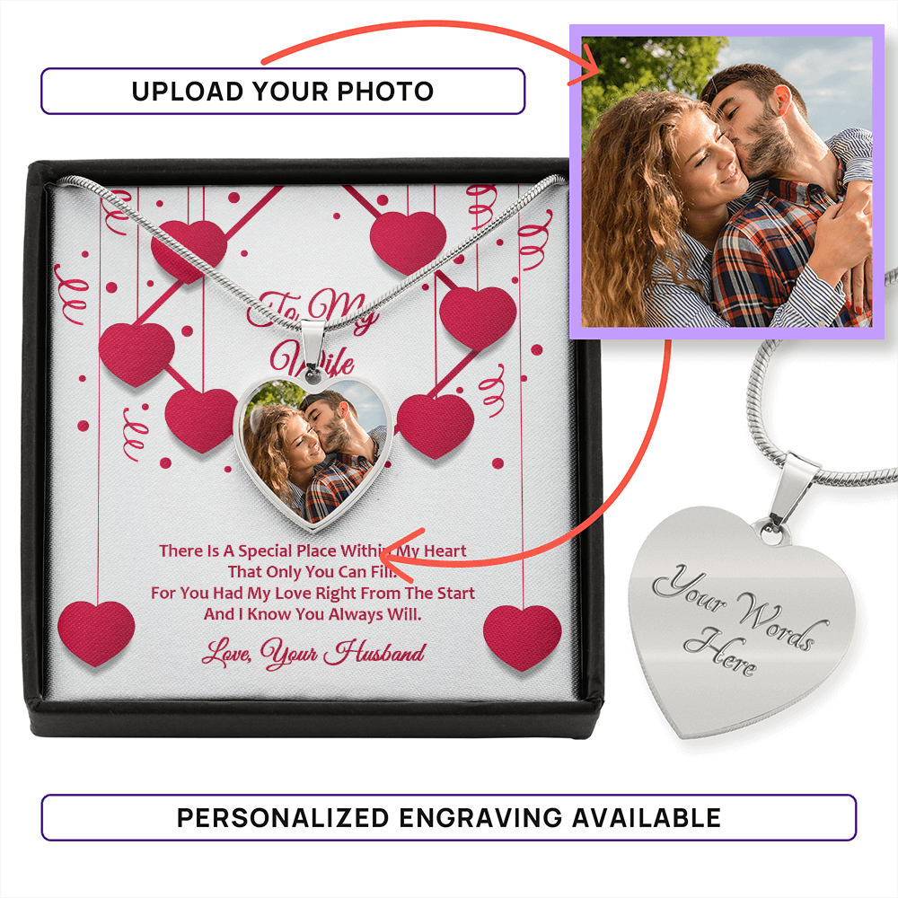 Photo Memory Heart Necklace - Wife - Red Ribbons