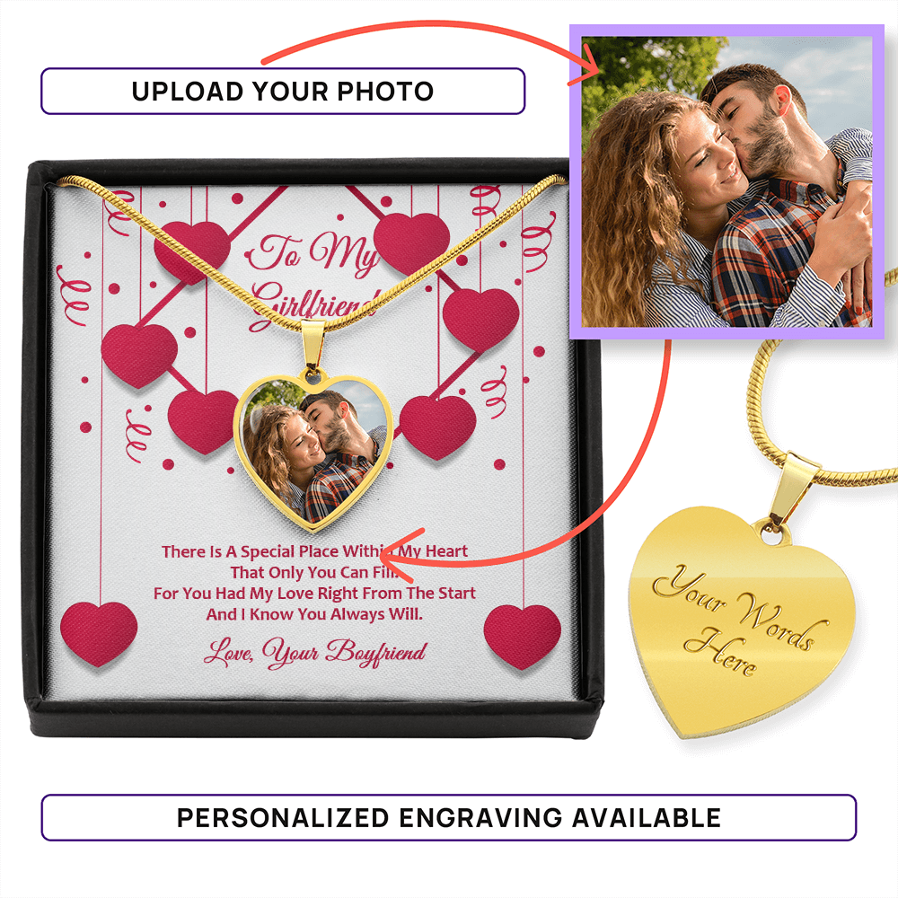 Photo Memory Heart Necklace - Girlfriend - Red Ribbons