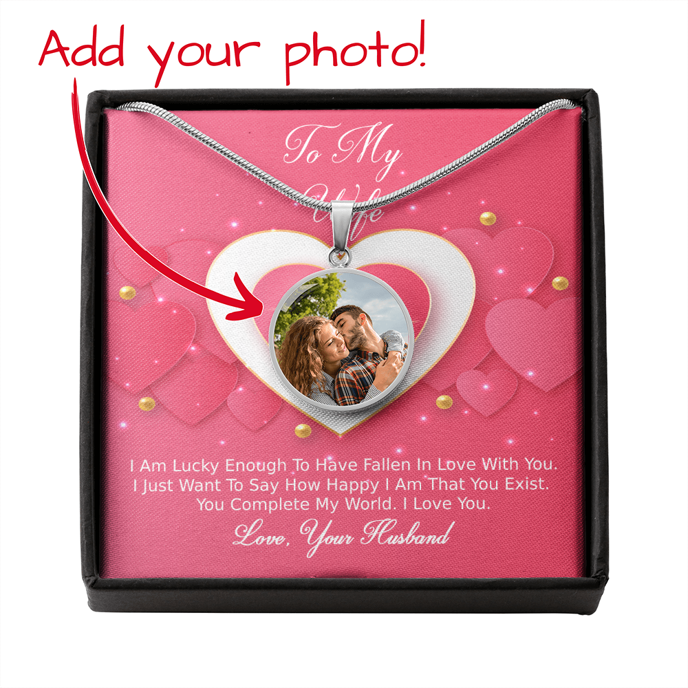 Photo Memory Circle Necklace - Wife - Pink Delight
