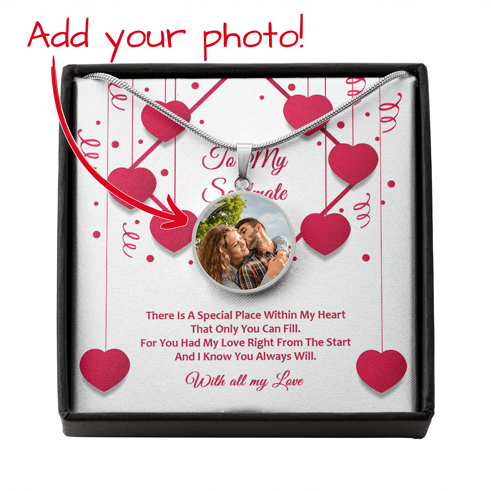 Photo Memory Circle Necklace - Soulmate - Red Ribbons