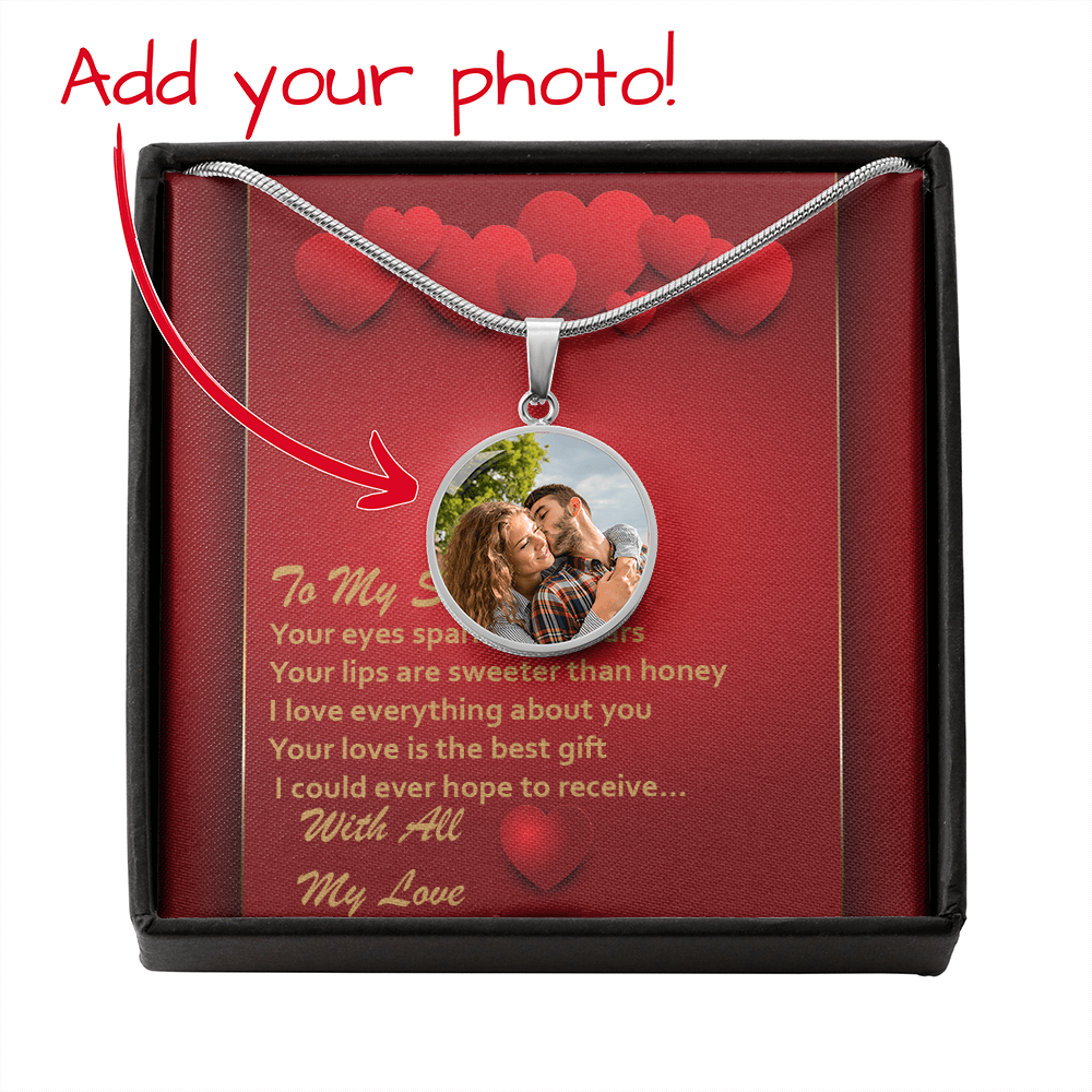 Photo Memory Circle Necklace - Soulmate - Red Hearts