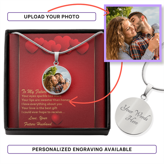 Photo Memory Circle Necklace - Future Wife - Red Hearts