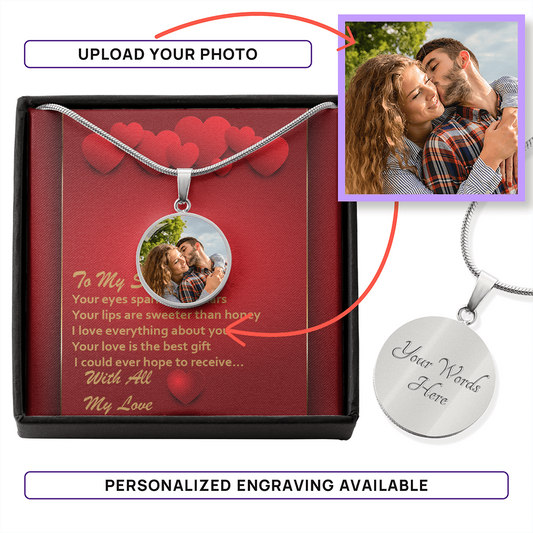 Photo Memory Circle Necklace - Soulmate - Red Hearts