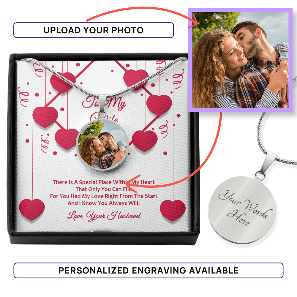 Photo Memory Circle Necklace - Wife - Red Ribbons