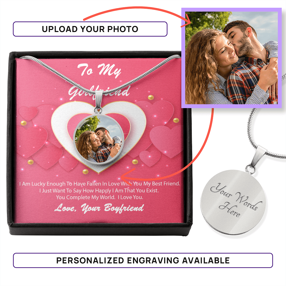 Photo Memory Circle Necklace - Girlfriend - Pink Delight