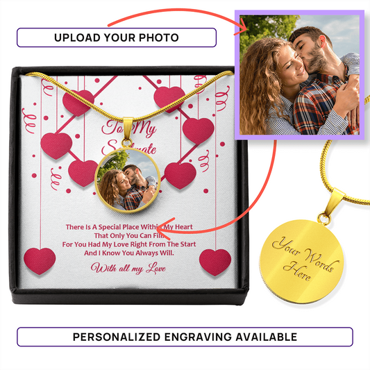 Photo Memory Circle Necklace - Soulmate - Red Ribbons