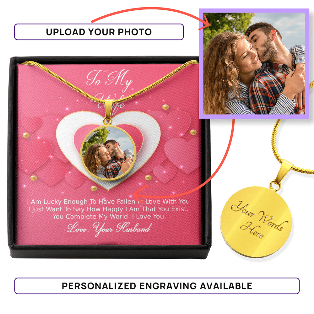 Photo Memory Circle Necklace - Wife - Pink Delight