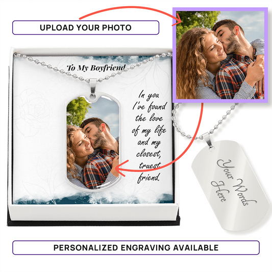 Photo Memory Dog Tag Necklace - Boyfriend - Blue Shades