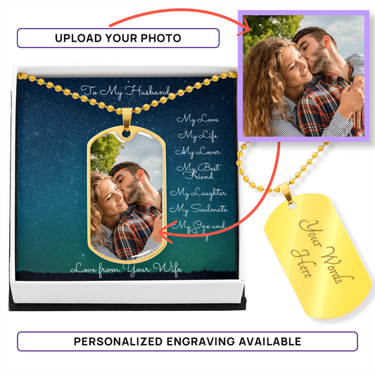 Photo Memory Dog Tag Necklace - Husband - Stars