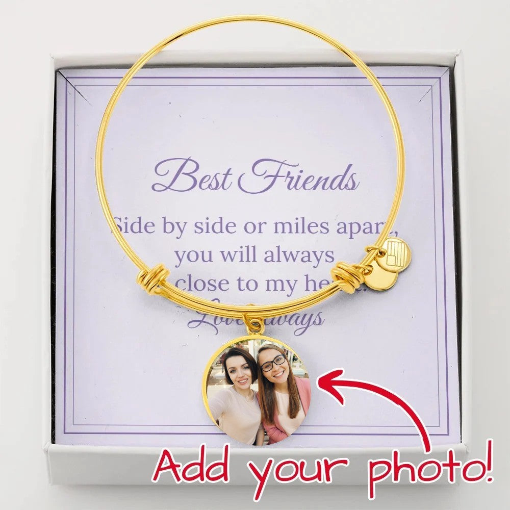 Gold Photo Circle Bangle for a best friend, with a photo of two friends