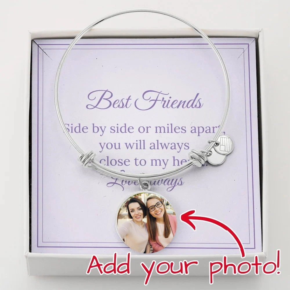 Silver Photo Circle Bangle for a best friend, with a photo of two friends