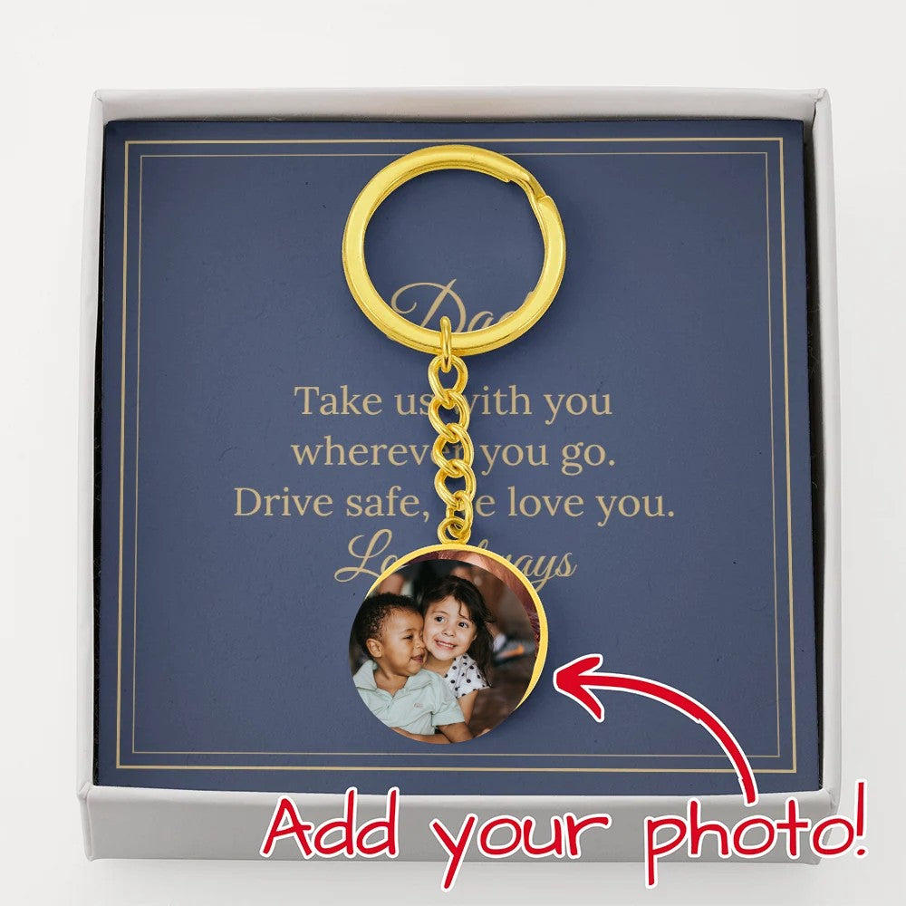 Gold photo keychain for Dad in gift box