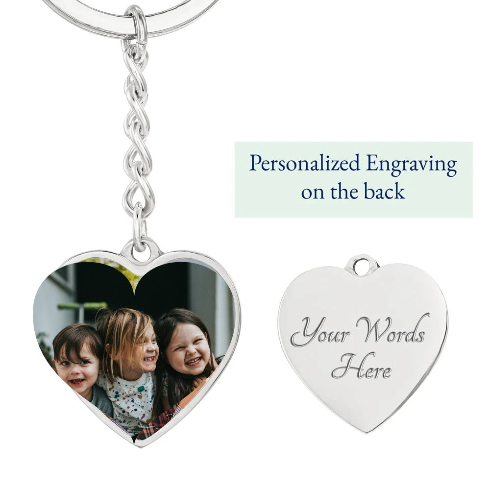 Silver photo heart keychain for Grandad with engraved back