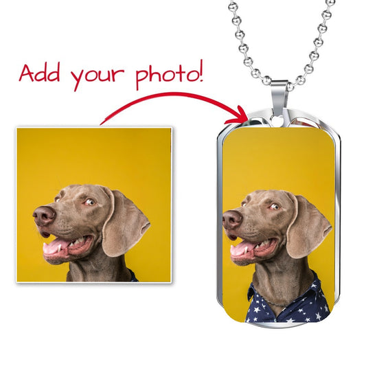 Pet photo dog tag necklace with a dog photo
