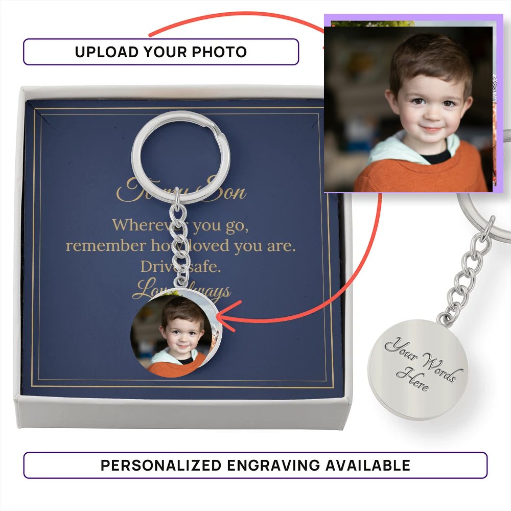 Upload your photo to the Son photo keychain
