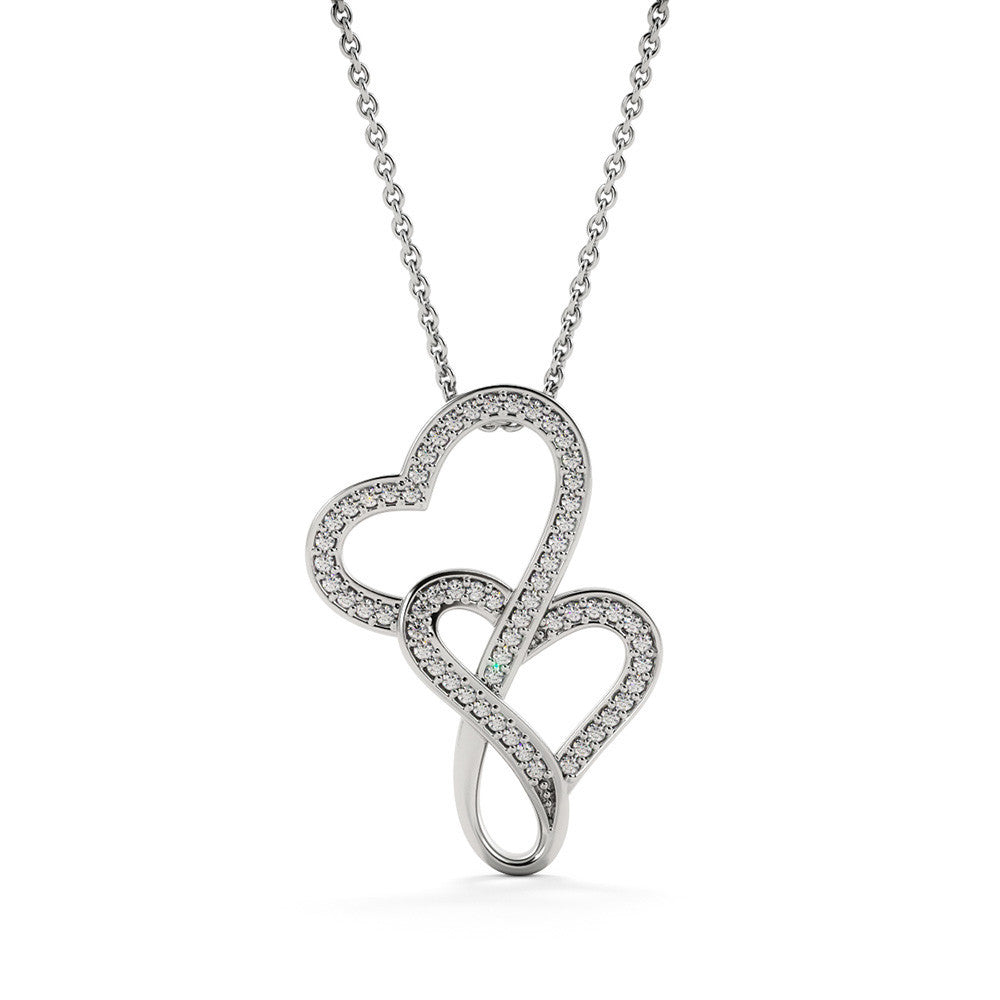 Double Hearts Necklace - Red Ribbons - Girlfriend
