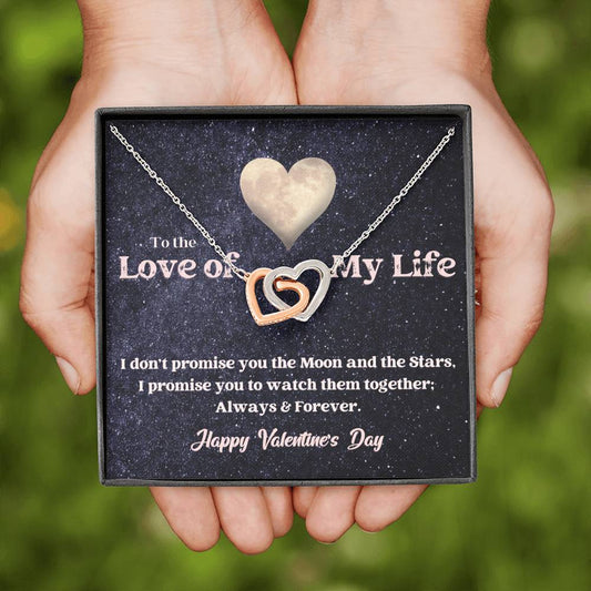 Interlocking Hearts Necklace - Moon and Stars - Valentine