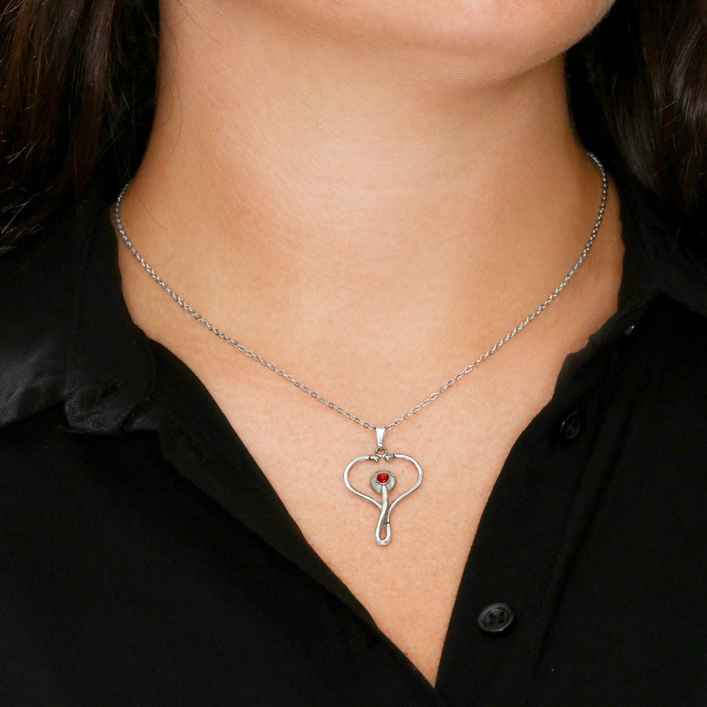 Stethoscope Necklace - Red Ribbons - Wife